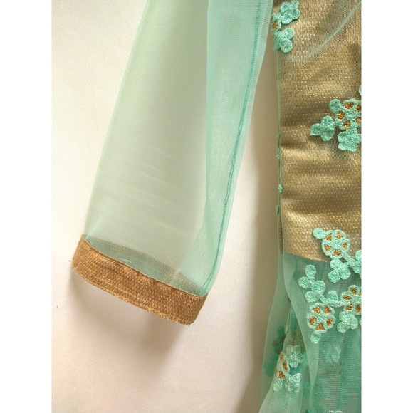 womens fancy SOCTH turquois‎ & gold saree top and cover, size L - Picture 8 of 16